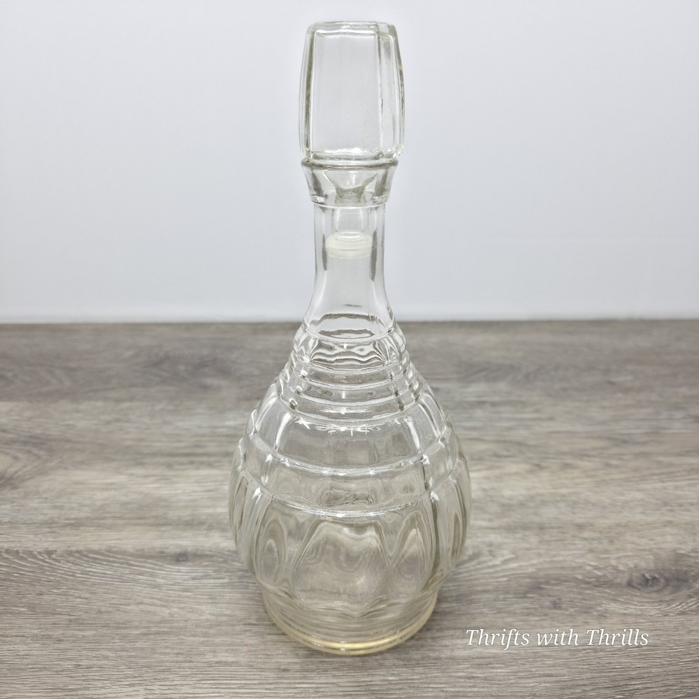 Vintage Clear Glass Decanter & Stopper -  1960's - 11"